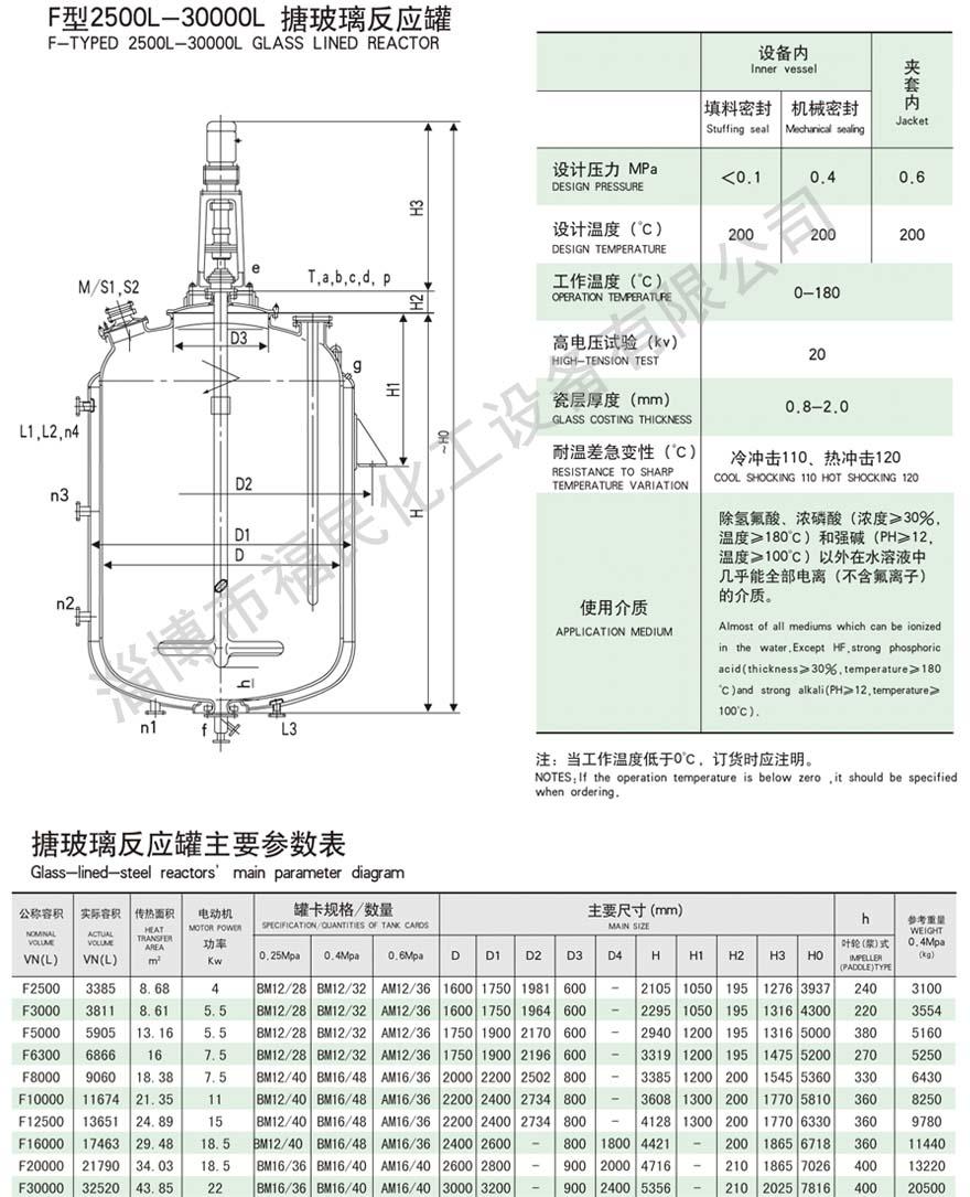 30000L搪玻璃反應釜技術(shù)參數(shù)